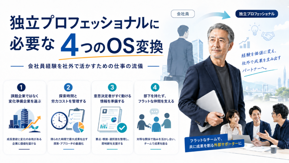 会社員経験を社外で活かすには？独立プロフェッショナルに必要な4つのOS変換